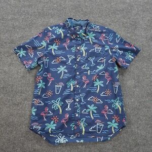 Chubbies Shirt Mens Medium Blue Neon Lights‎ Flamingo Print Beach Prep Surfer